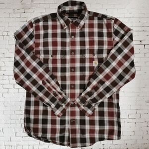 Carhartt Loose Fit Plaid Button Down Shirt in Brown, Brick Red & Cream - Sz S